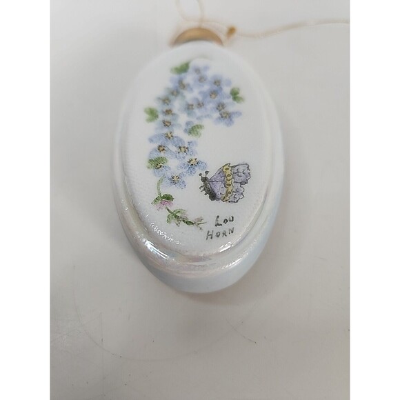 Lou Horn Hand Painted Ceramic Porcelain Christmas Ornament Floral Signed Vtg - Picture 6 of 11